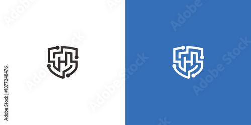 Abstract digital shield logo concept