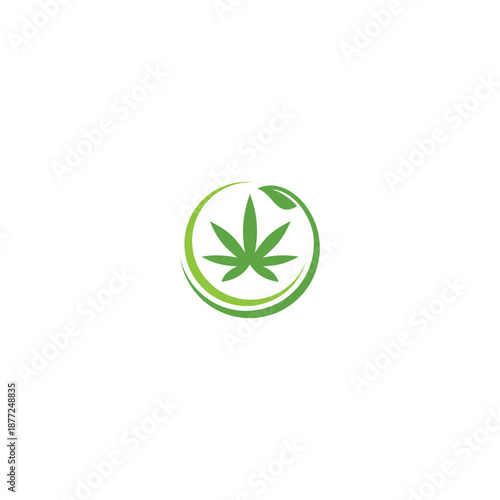 Green leaf emblem with plant design