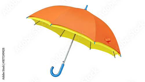 Orange and Yellow Umbrella with Blue Handle