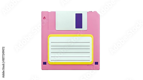 Pink Floppy Disk with Yellow Label and Purple Accents