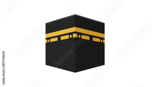 A stylized 3D illustration of the Kaaba, the holiest site in Islam, located in Mecca.