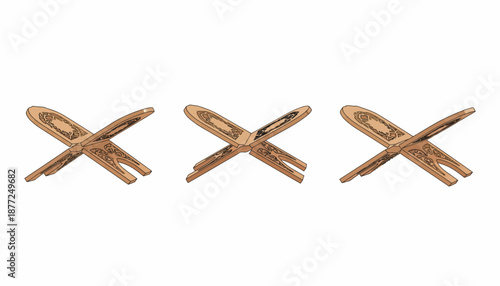Three wooden Quran stands arranged in a row against a white background.