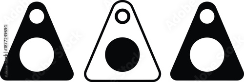 Minimal triangular speaker icons featuring simple geometric shapes with large and small circles in bold modern vector design