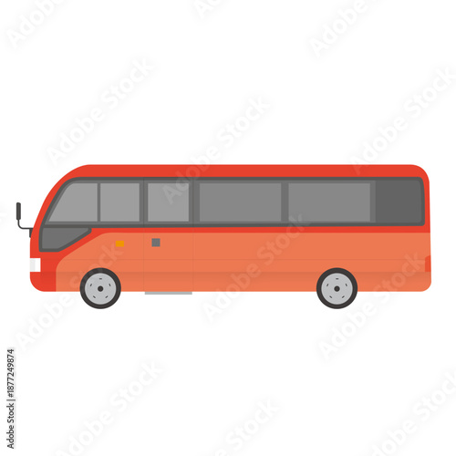 Modern red bus or coach for public transportation and travel, isolated on white background.