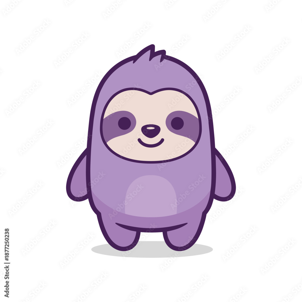 Obraz premium Cute cartoon sloth character standing happily with a friendly smile on a white background
