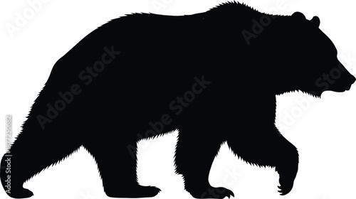 Black bear silhouette illustration showing a walking bear in bold solid style, perfect for wildlife, nature, and outdoor designs