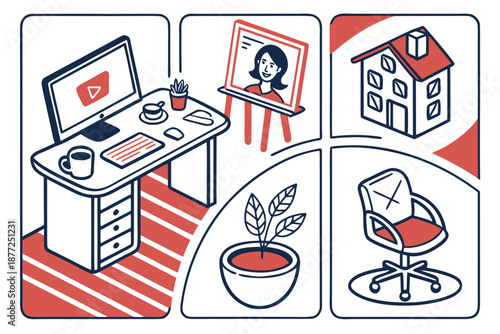 Modern Remote Work and Home Office Environment Concept.