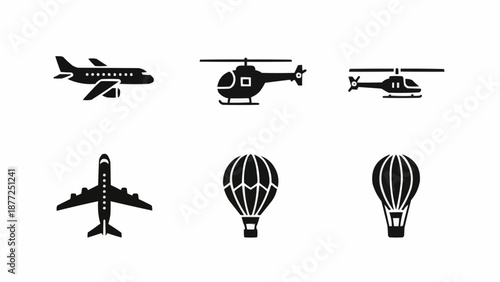 Collection of six different aircraft icons in silhouette.