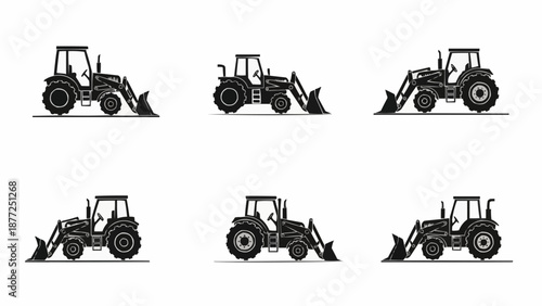Collection of six different tractor illustrations in black and white.