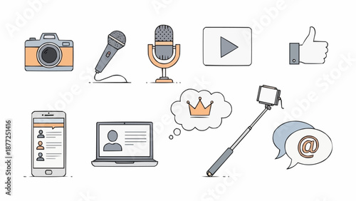 Collection of social media and content creation icons and symbols.