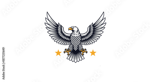 A powerful American bald eagle with wings spread wide in a classic emblem style perfect for a patriotic mascot or logo design.