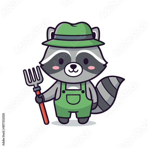Cartoon Raccoon Gardener Illustration