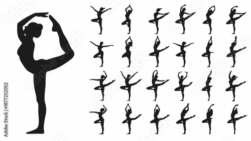 Collection of silhouettes of women performing various yoga poses