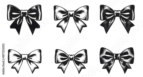 bow, ribbon, knot, bowtie, black, white, monochrome, minimal, elegant, classic, fashion, accessory, decor, decoration, gift, present, wrapping, party, wedding, birthday, celebration, holiday, vector, 