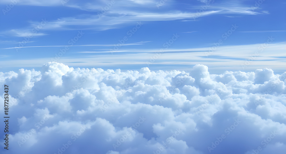 Fototapeta premium blue, sky, clouds, background, nature, weather, sunny, daylight, bright, clear, fresh, calm, peaceful, serene, atmosphere, airy, fluffy, white, soft, heaven, horizon, skyscape, outdoor, landscape, sum