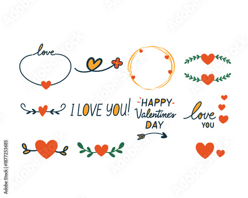 Vector illustration of a red romantic heart pattern and Valentine greeting card design icons featuring artistic shapes for a wedding celebration or holiday symbol