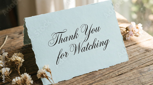 Thank You for Watching Card on Rustic Wood.