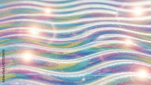 Abstract Wavy Fabric Texture with Iridescent Colors and Soft Lens Flares