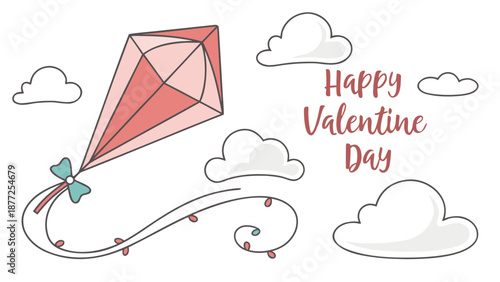 Valentine's Day kite flying high with heartwarming clouds