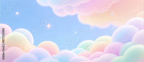 Wonderful Pastel Sky Cloudscape Soft Spherical Shapes Dreamy Minimalist Background Abstract Cute Sweet Atmosphere Rainbow Hues