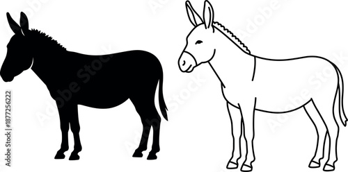 Donkey illustration silhouette and outline