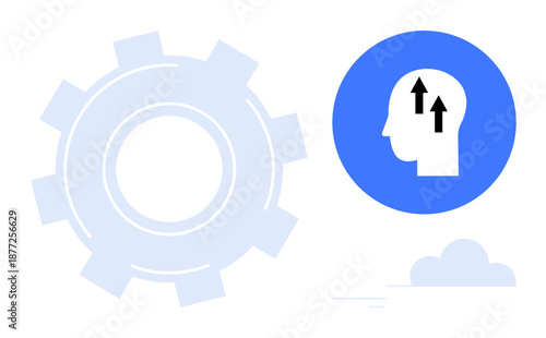 Innovation concept. Innovation by gear and human head icon with growth arrows. Innovation driving success and development. For business, creativity, technology, leadership, startups