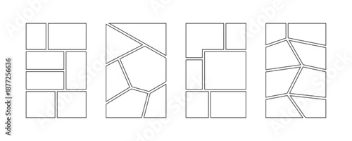 Comic book panel frame collection. Pop art template grid page set. Picture mood board ideas. Story board design pack for photo, poster, manga mockup. Vector cartoon image collage moodboard layout pack