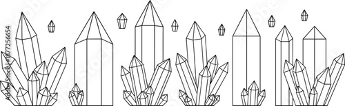 Crystal line art clipart bundle with geometric quartz clusters, minimalist gemstone outlines for crafting, stickers, and design