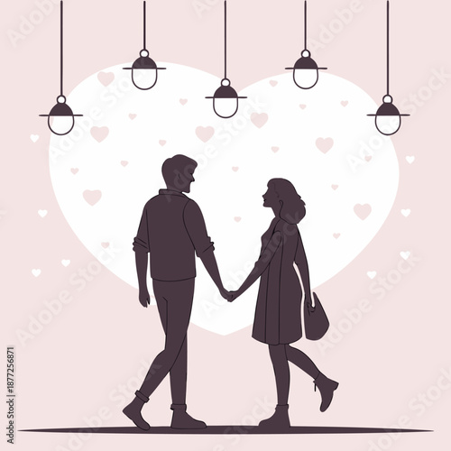 Loving couple walking hand in hand on romantic date night