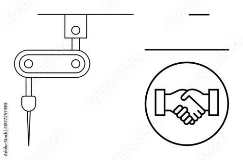 Automation concept. Automation ed with a robotic arm and collaboration by a handshake symbol. Automation drives efficiency and teamwork. For industrial tech, robotics, innovation, AI, business