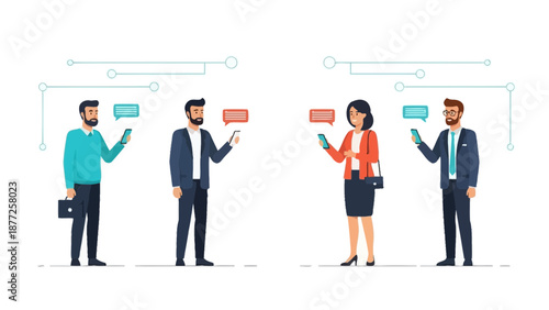 Diverse professionals communicating via smartphones, digital connection concept