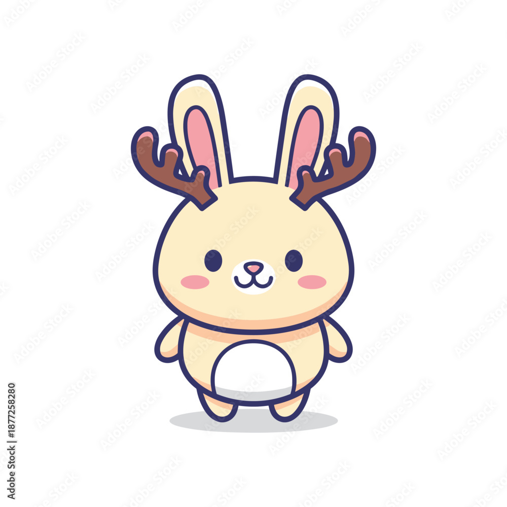 Obraz premium Adorable Cartoon Jackalope with Antlers Illustration