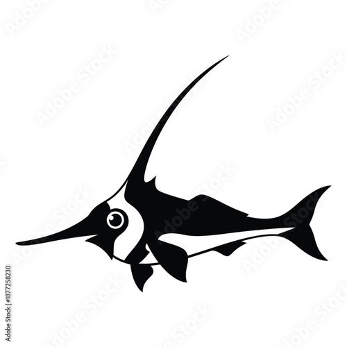 Black and White Marlin Silhouette on White Background