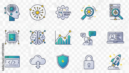 Collection of Technology and Artificial Intelligence Icons.