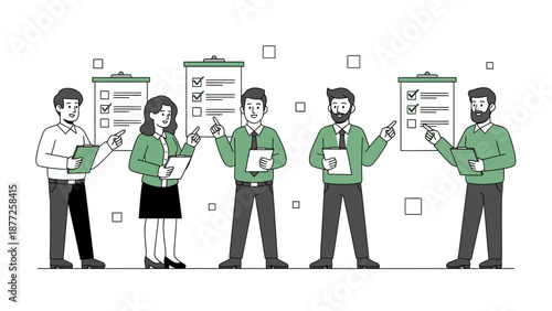 Teamwork and Planning: Business People Pointing at Checklists on Boards