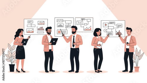 Teamwork presentation with charts and diagrams