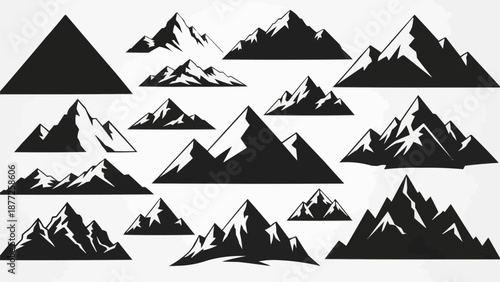 Collection of stylized mountain range silhouettes for design.