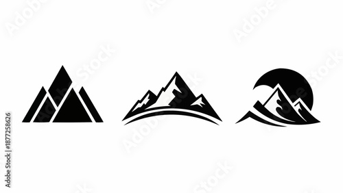 Collection of stylized mountain range vector graphics.