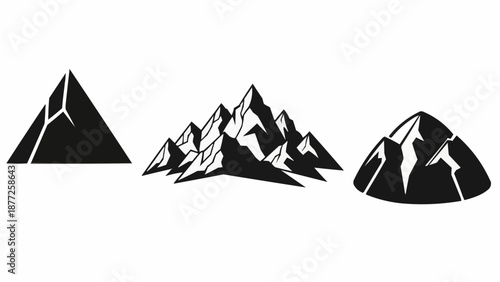 Collection of stylized mountain silhouette icons for design.