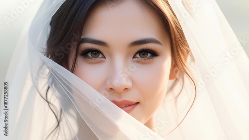 Elegant Bride Smiling in Wedding Dress, Timeless Love Concept