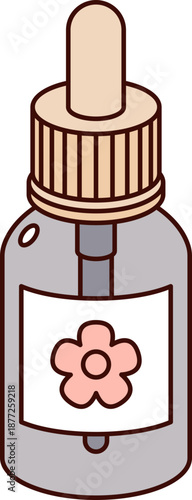 Cute Handdrawn Style Serum Bottle with Flower Detail Beauty Icon