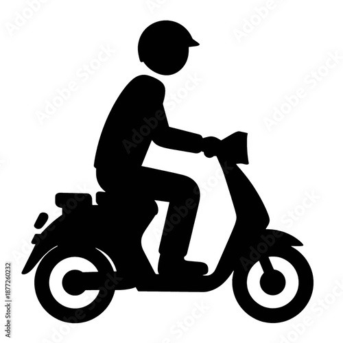 Line icon of a person riding a scooter.