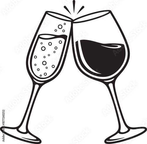 Stylized Alcoholic Beverage Glasses and Mugs Clinking Icons