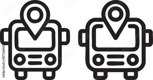 Bus Location Icon Set Outline Style Public Transportation Navigation Map Marker Vector Symbol