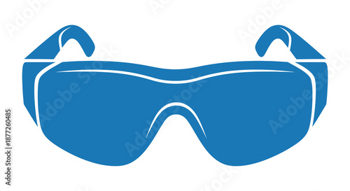 A striking blue graphic depiction of modern sunglasses showcasing a bold design silhouette