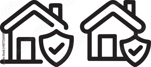 Home Insurance Protection Icon Set Outline Style House Security Shield Property Vector Symbol