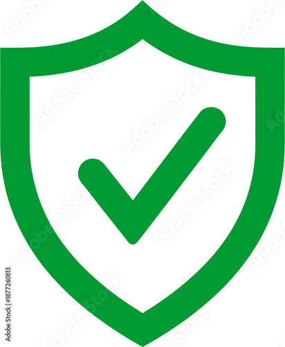 A vibrant green shield icon with a prominent checkmark signifying security, protection, and verified status.