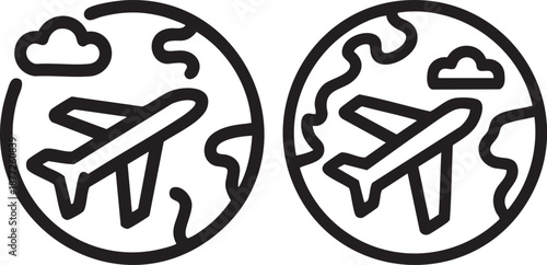 Airplane Travel Around Globe Icon Outline Style World Aviation Transportation Symbol Vector
