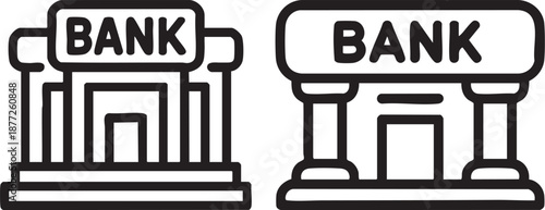 Bank Building Icon Set Outline Style Financial Institution Architecture Vector Symbol Design Concept