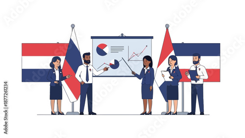 Business Meeting Between Netherlands and Russia Flags with Presentation